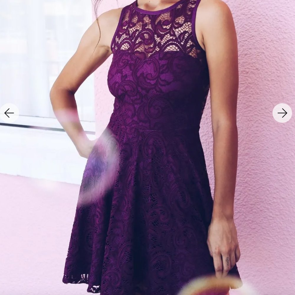 Blackmilk Aubergine Lace Skater Dress (Size M) NWT